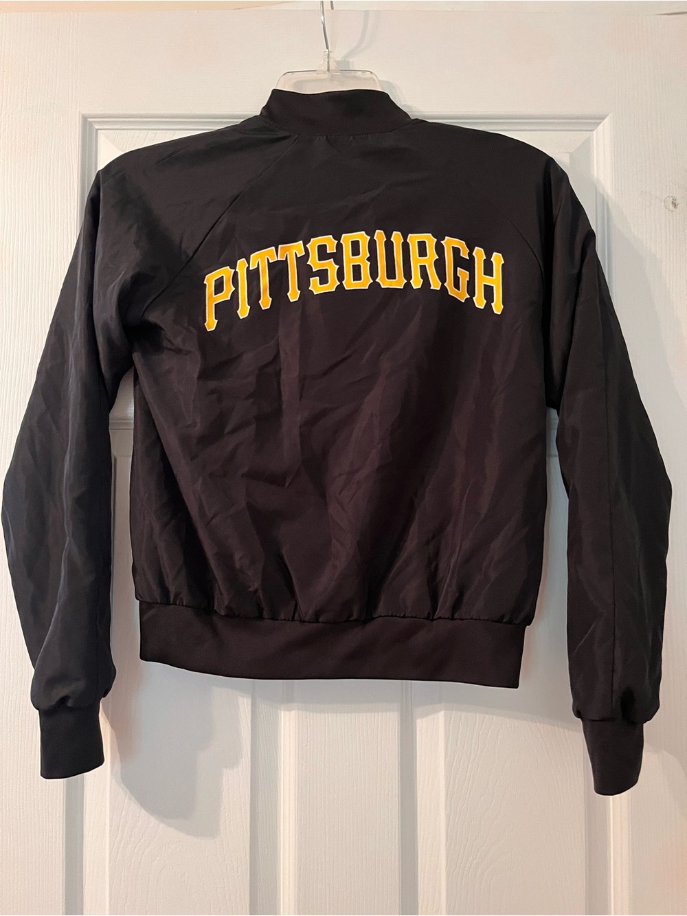PINK Victoria's Secret Black Bomber Jacket with Yellow Pittsburgh Script